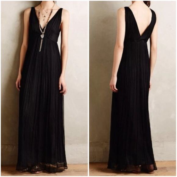 Anthropologie 100% Silk Mes Demoiselles Octavia Maxi Dress V-Neck Pleated Gown - Picture 1 of 11